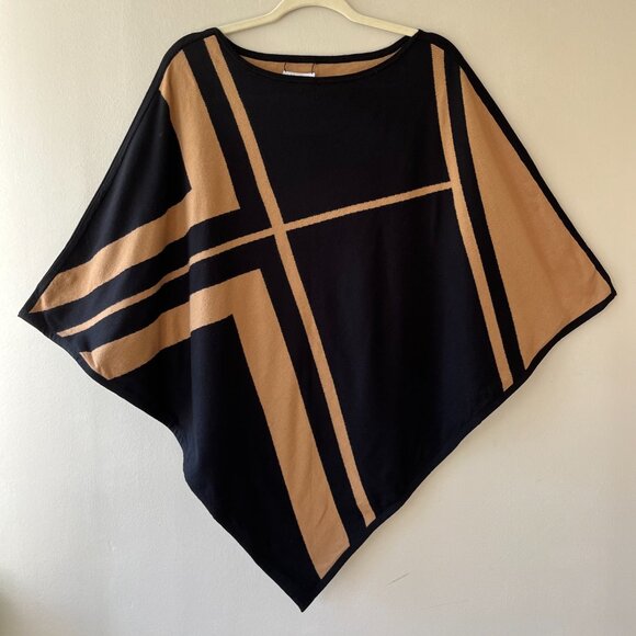 Chicos Sz L XL Reversible Knit Poncho Black Brown Tunic Sweater Cover Up - Picture 5 of 5